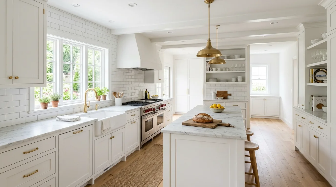 White kitchen cabinets paired with a stylish backsplash design.